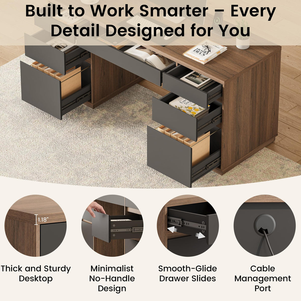 Executive Desk with File Drawers