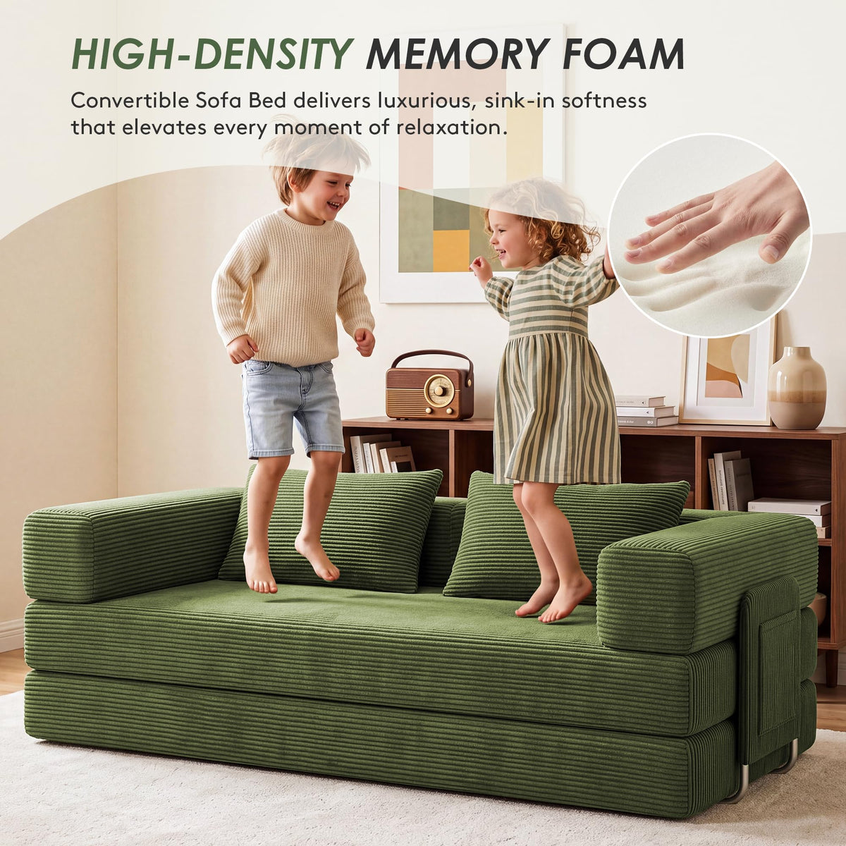 78" 5-in-1 Convertible Futon Sofa Bed, Boneless Couch for Living Room
