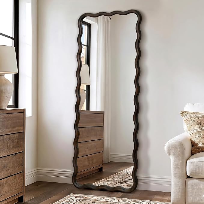 Wavy Solid Wood Full-Length Mirror