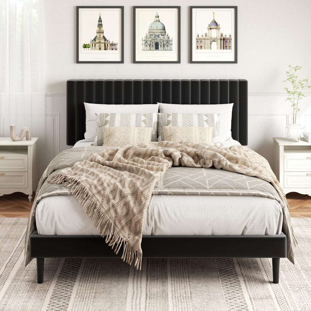 Queen Velvet Platform Bed Frame