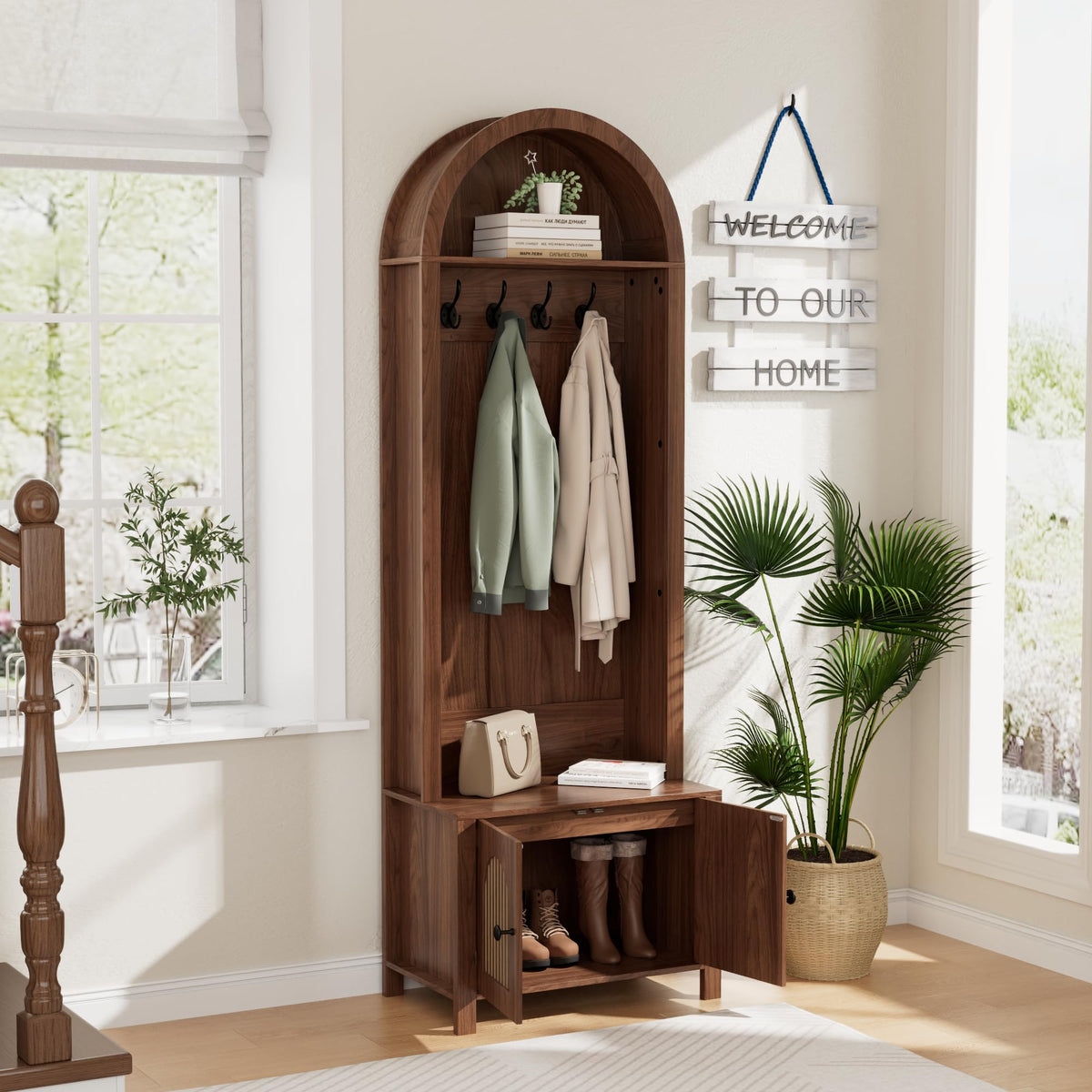 Arched Hall Tree with Bench and Shoe Storage