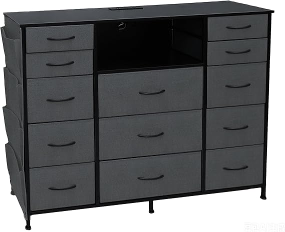 5-Tier Fabric Dresser with 13 Drawers, LED Lights & USB Ports