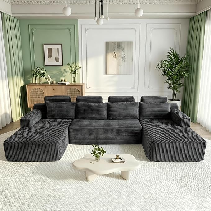 U-Shape Corduroy Modular Sectional Sofa