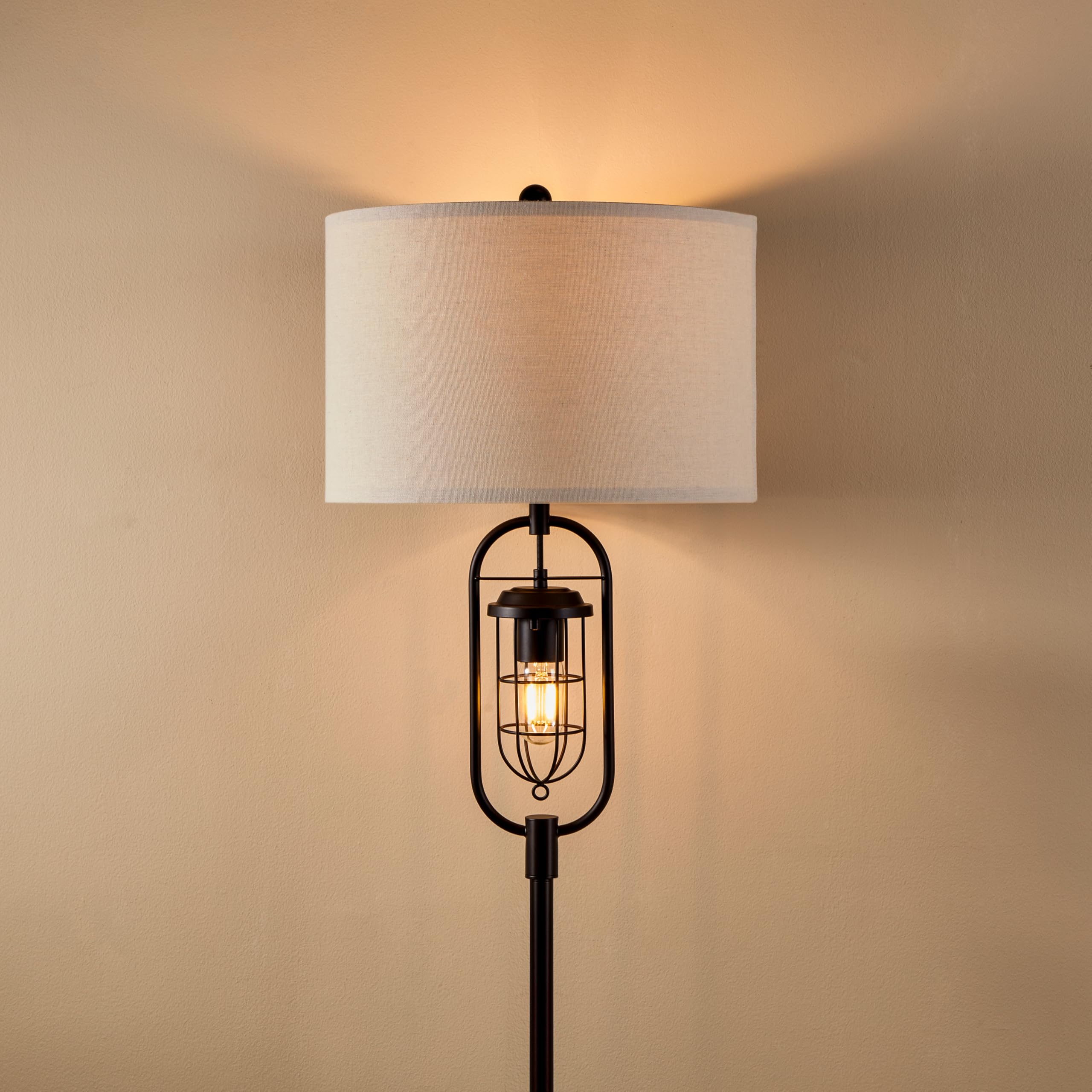 KAWOTl Farmhouse Floor Lamp with Night Light, 62.5’’ Industrial Bronze Standing Lamp for Living Room, Bedroom, Home Office, Rustic Lantern-Style (LED Bulbs Included)