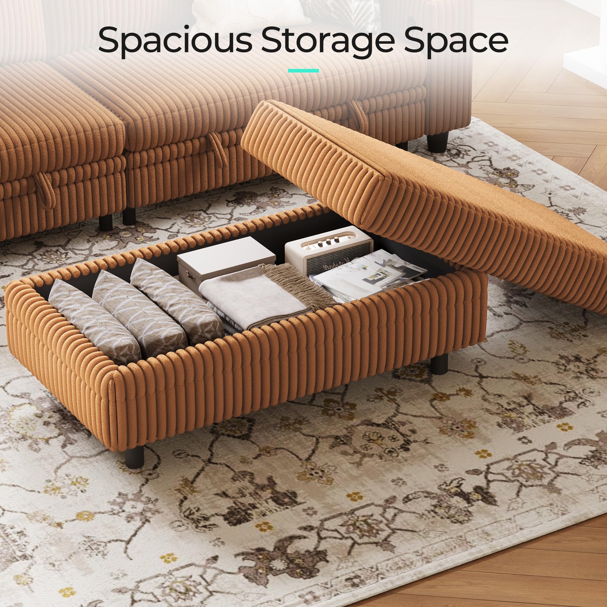 Corduroy Storage Ottoman Bench