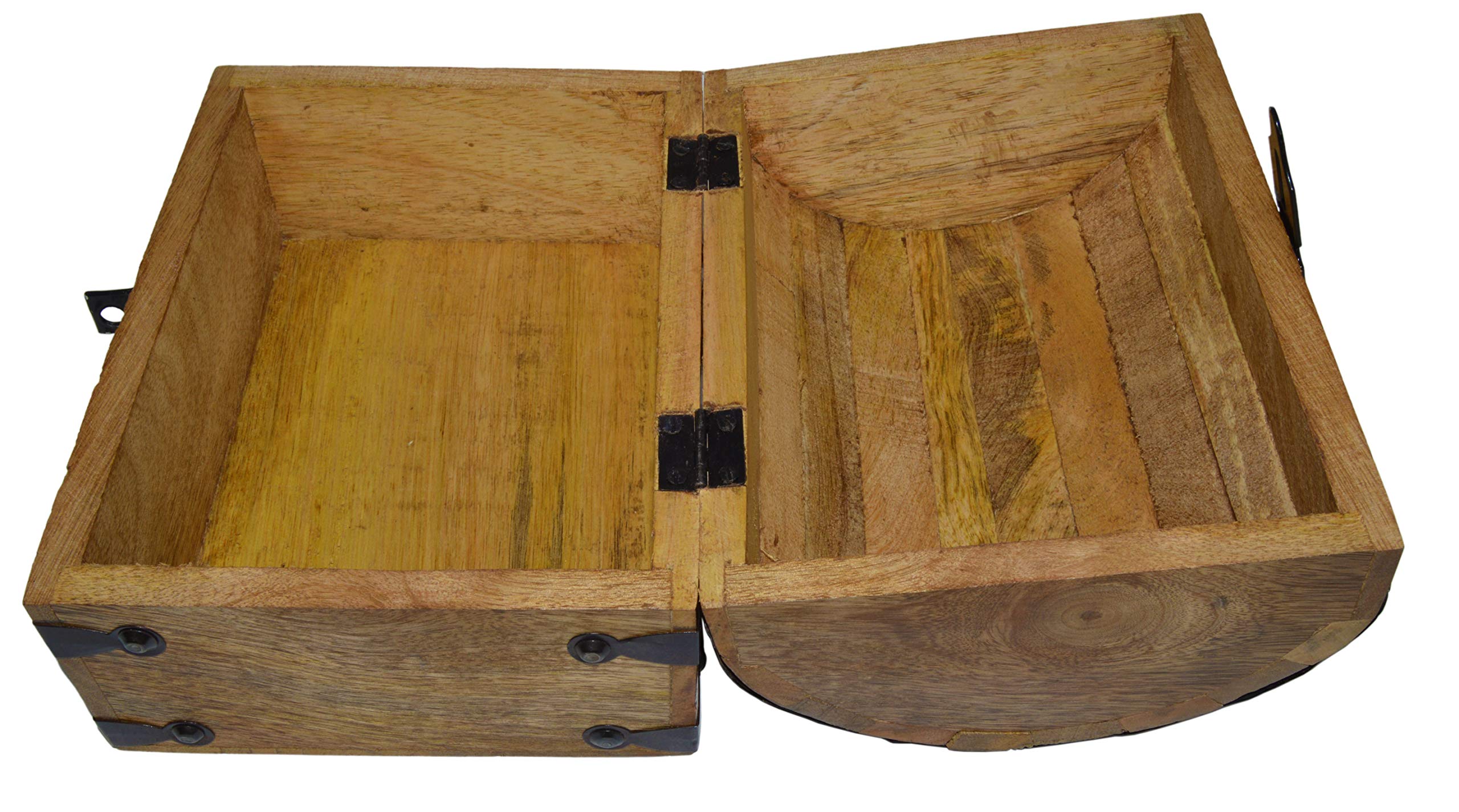 SciencePurchase 2 Pack Pirate's Treasure Chest (8" x 6" x 6") Wooden Nautical Jewelry Boxes, Each with Functional Lock and 2 Keys, Wood with Iron Accents, Hinged Lid