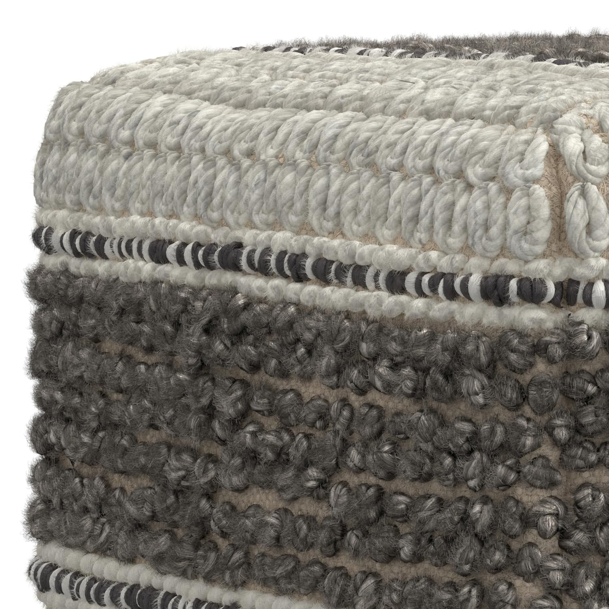 SIMPLIHOME Grady 18" Wide Square Pouf in Brown/Natural Wool and Cotton