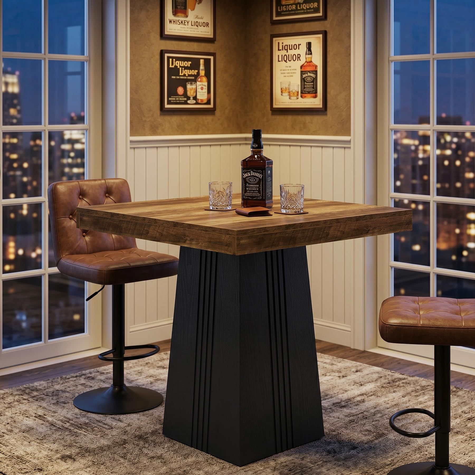 Tribesigns Square Bar Table, 35.4" H Bistro Pub Table with Fluted Hollow Base for Living Room Home Bar Cafe, Small Space (Only Table)