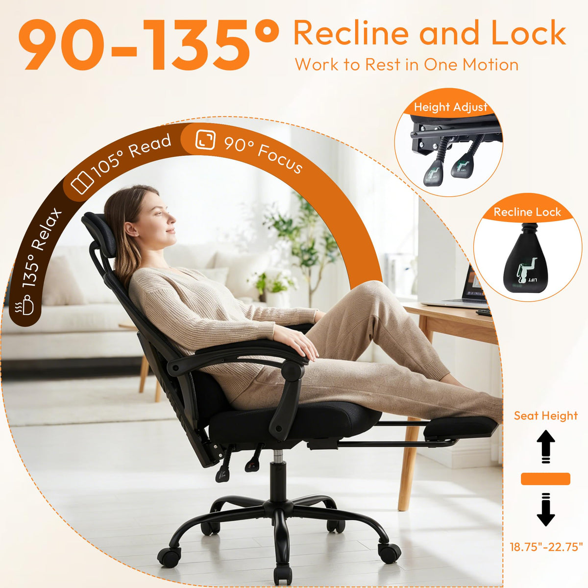 Mesh Office Chair with Footrest