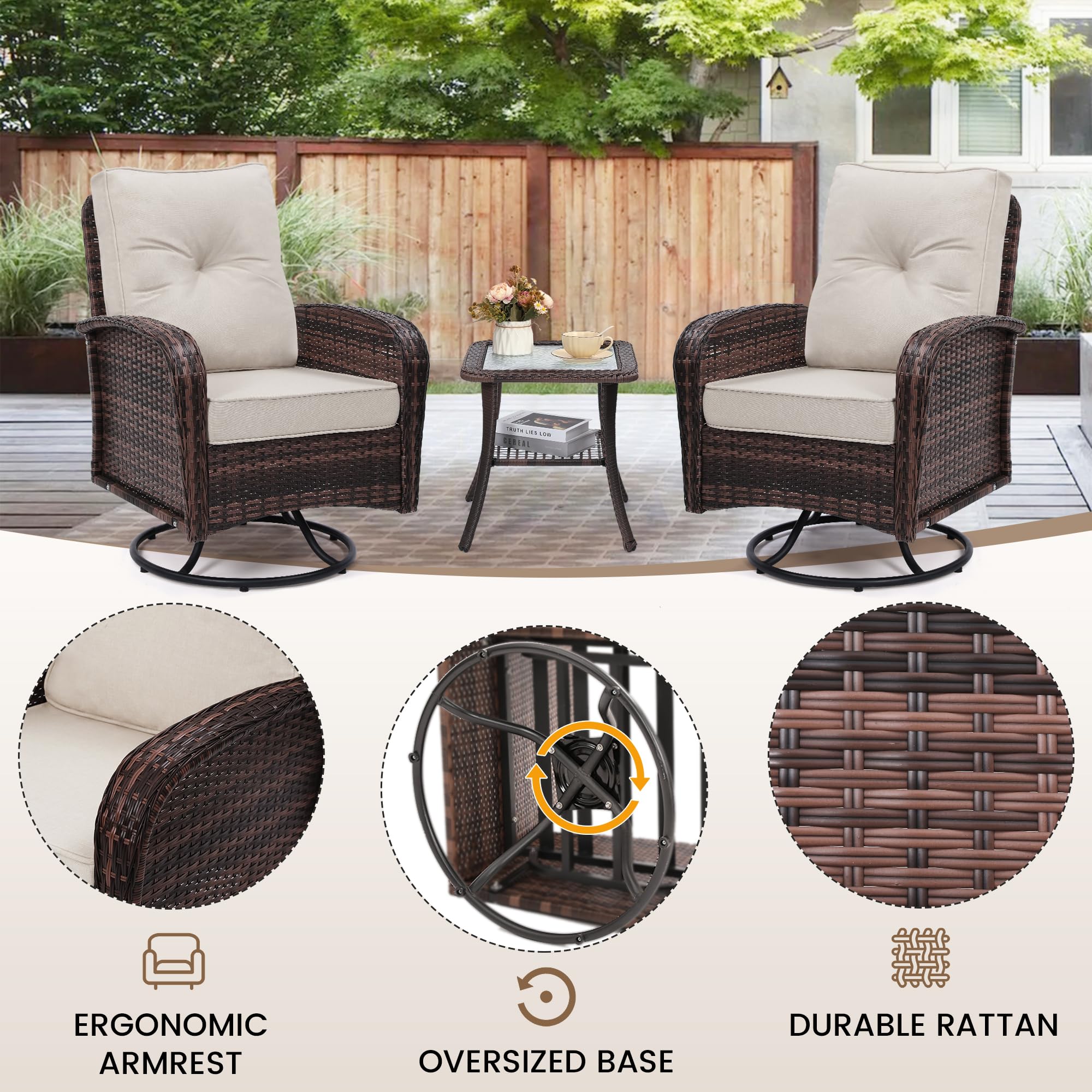 Outdoor Swivel Wicker Glider Patio Chair & Table Set