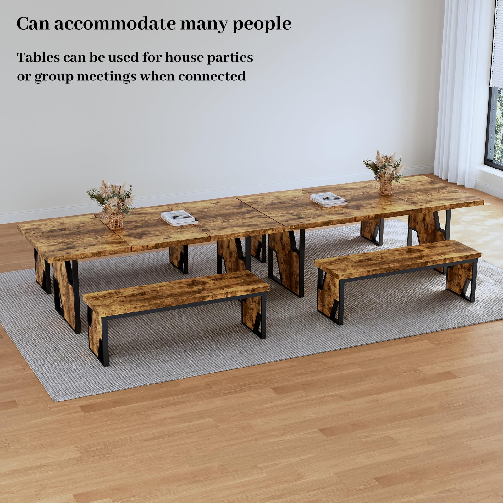 70.8-Inch Dining Table Set with 2 Benches | MDF & Metal | Seats 6-8