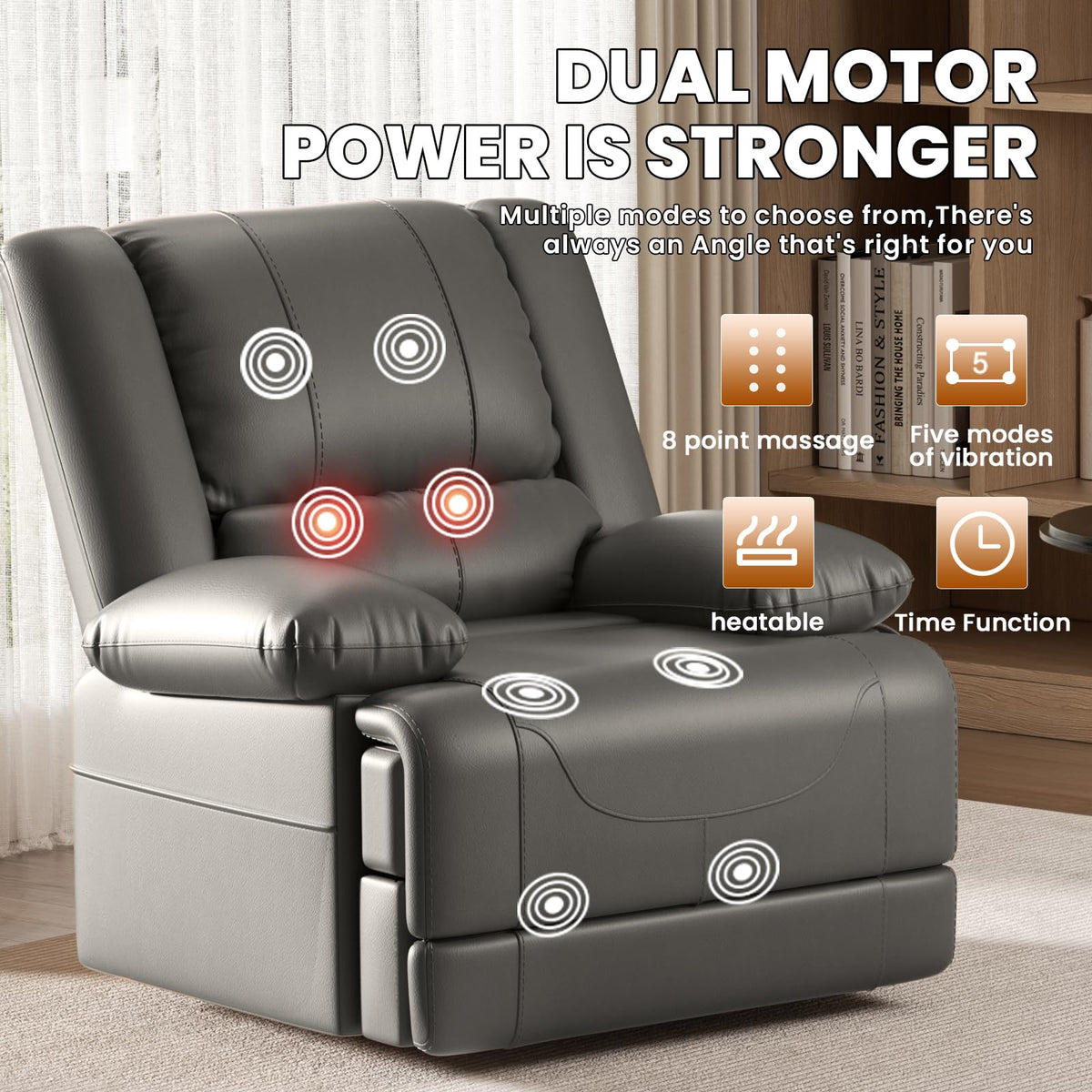 Couchus Large Dual Motor Power Lift Recliner Chair (Gray)