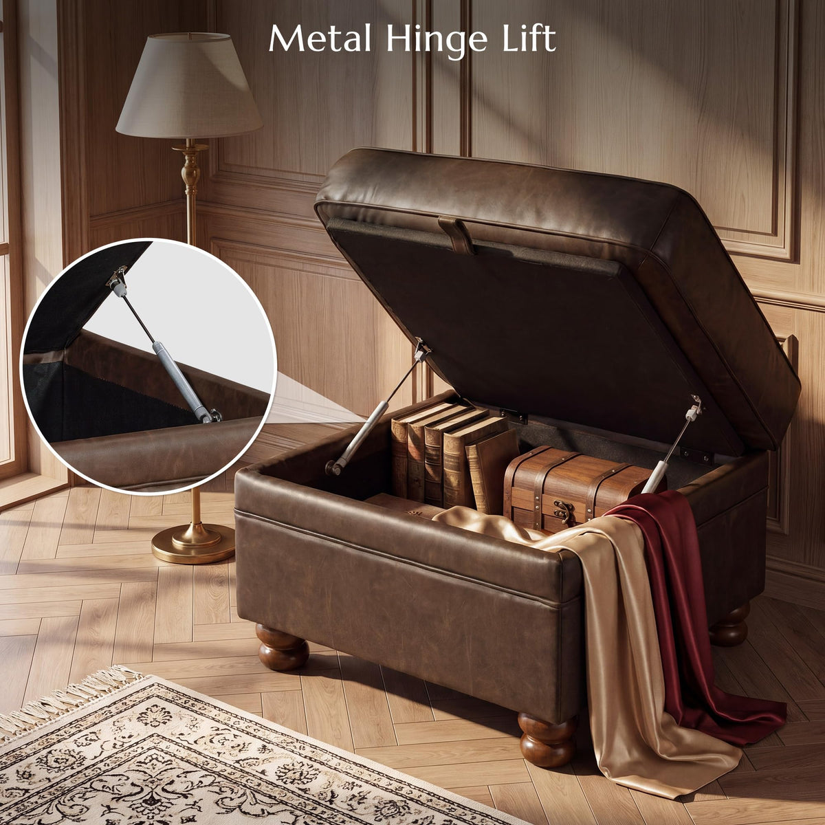 Square Faux Leather Storage Ottoman