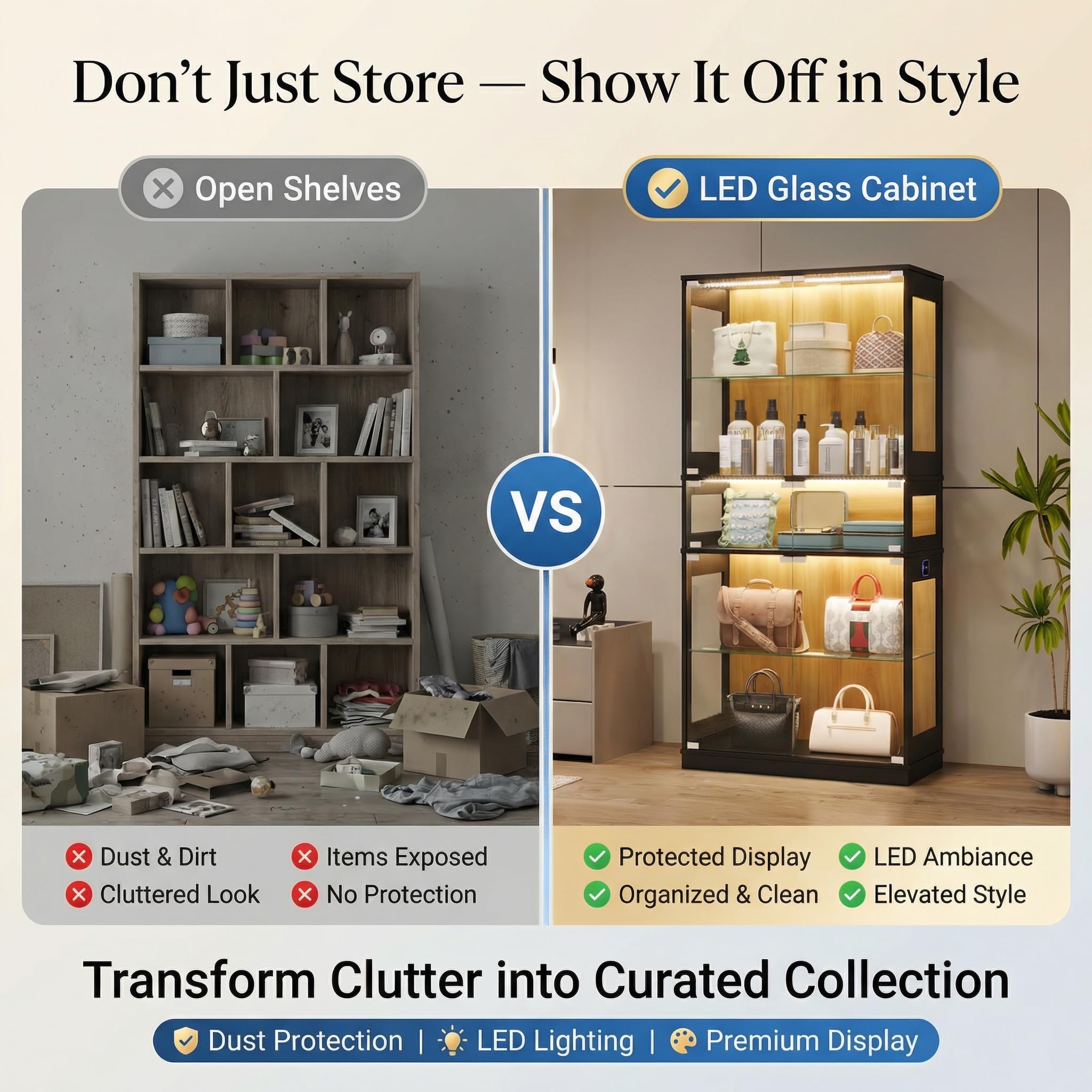 5-Tier LED Display Cabinet with Glass Doors