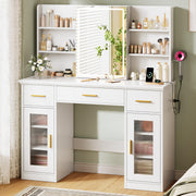 Vanity Desk with LED Mirror, Sliding Mirror & Storage Cabinets