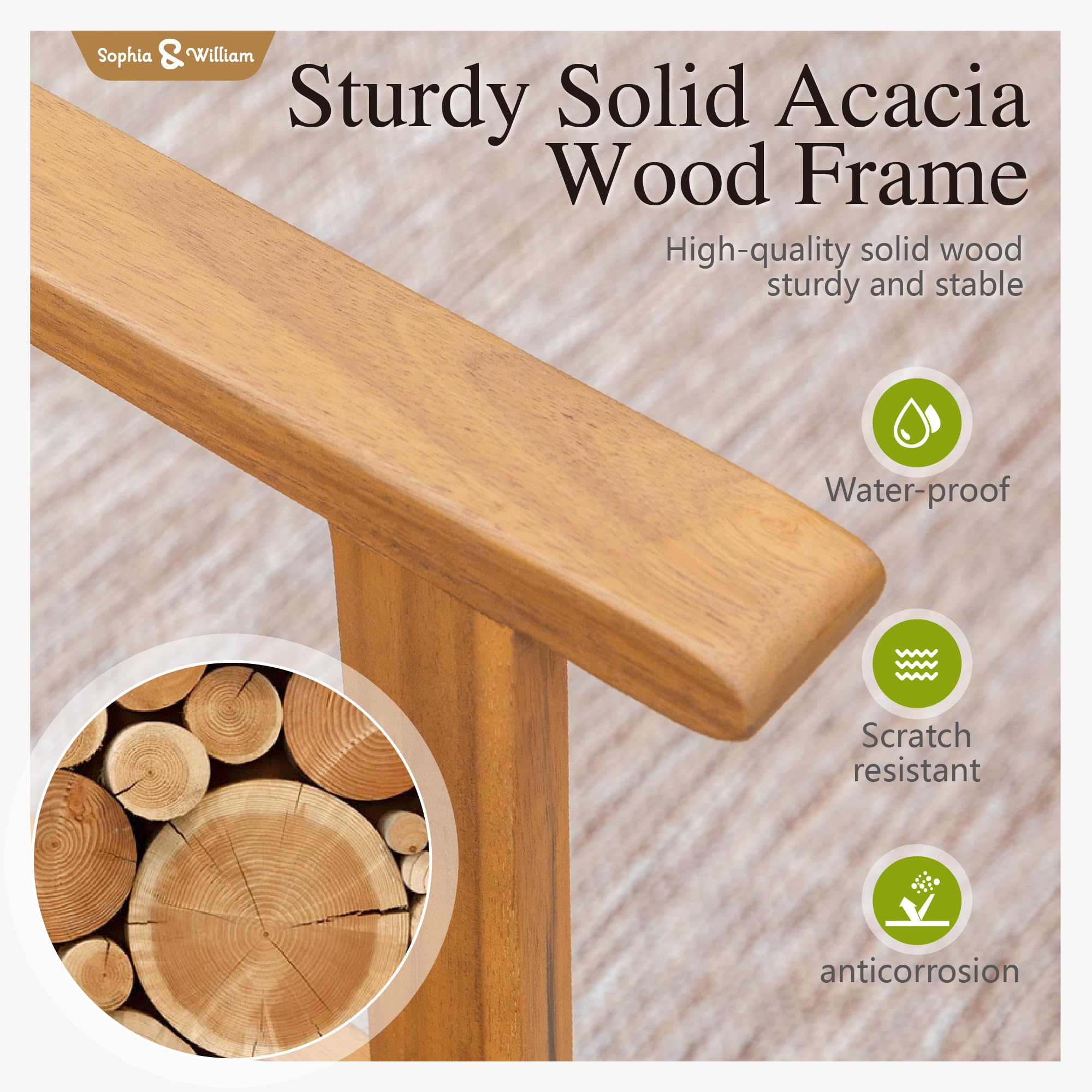 Sophia & William Outdoor Dining Set, Patio Furniture Set with Table and Chairs Set Wooden, Rattan Furniture Set of 8 Chairs and 1 Acacia Wood Rectangular Table for Yard, Garden, Porch and Poolside