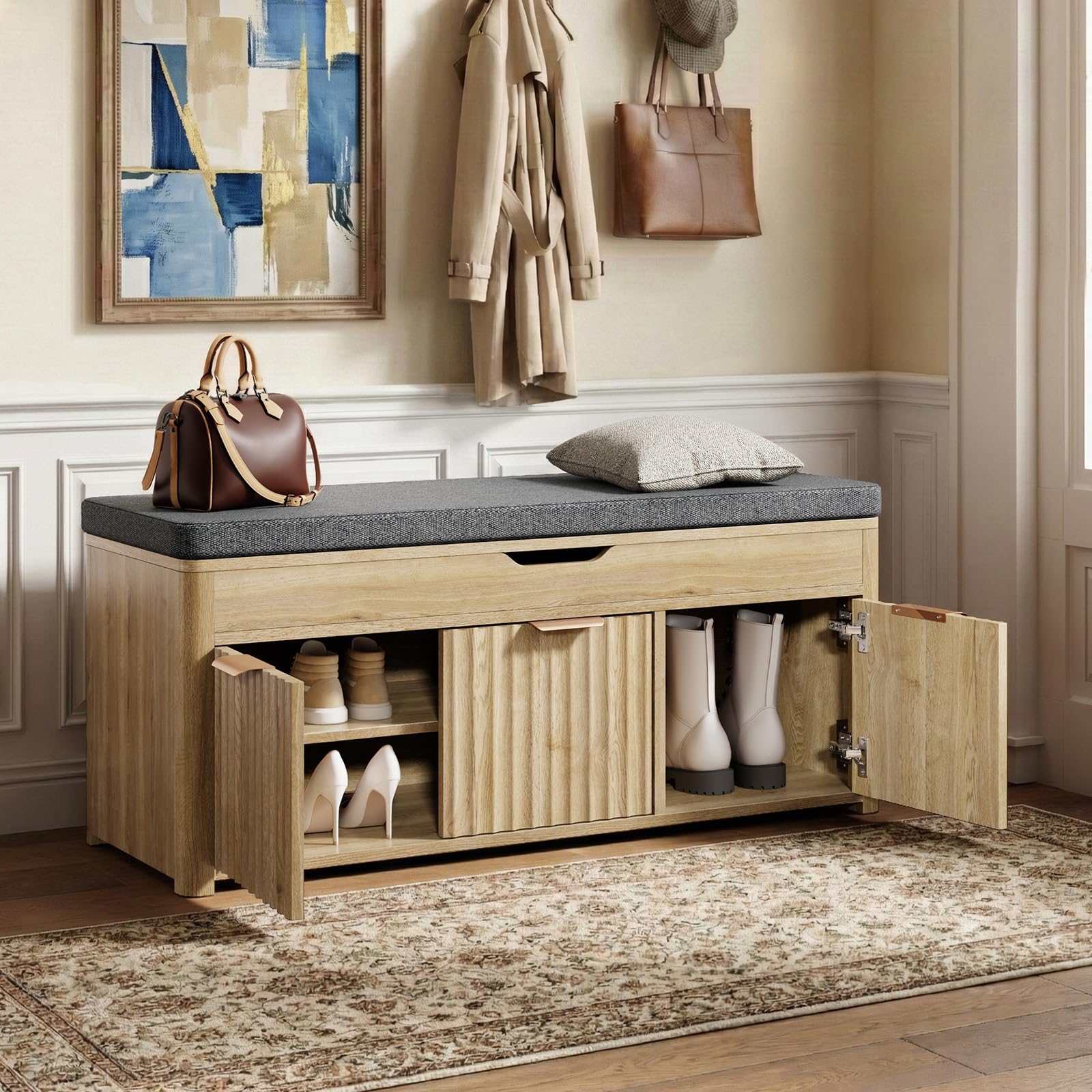 Lift-Top Shoe Storage Bench with Cushioned Seat