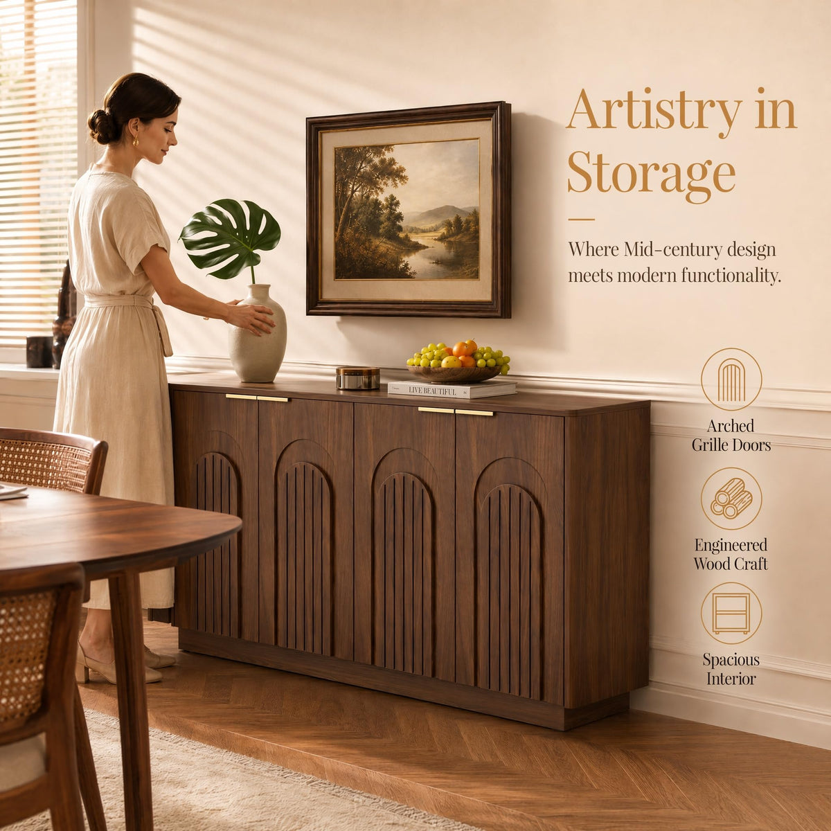 Fluted Arched Sideboard Cabinet