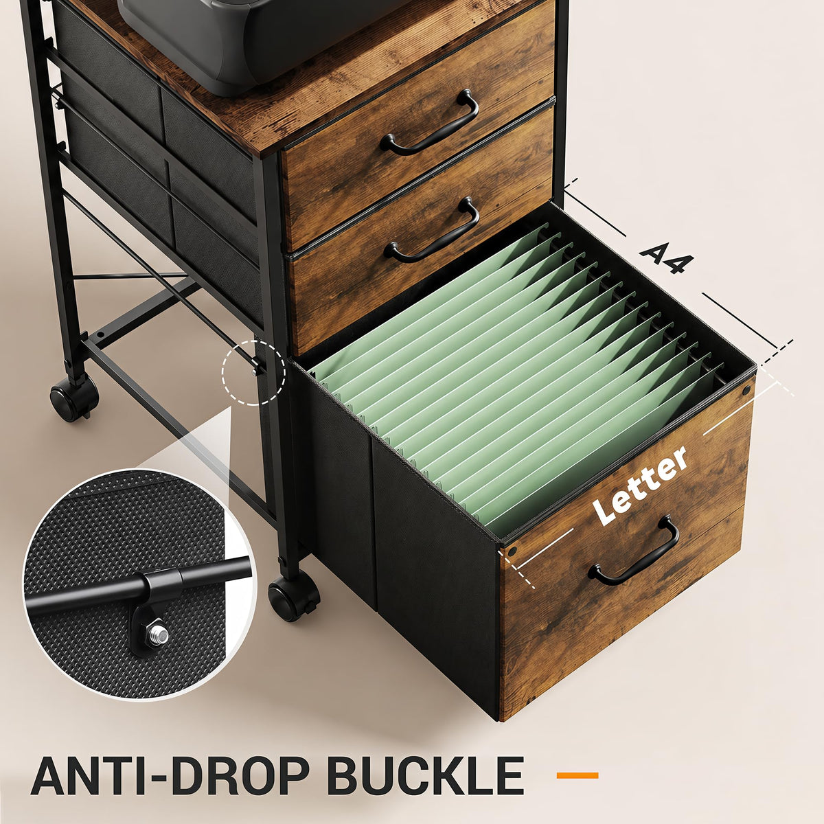 3-Drawer Rolling File Cabinet