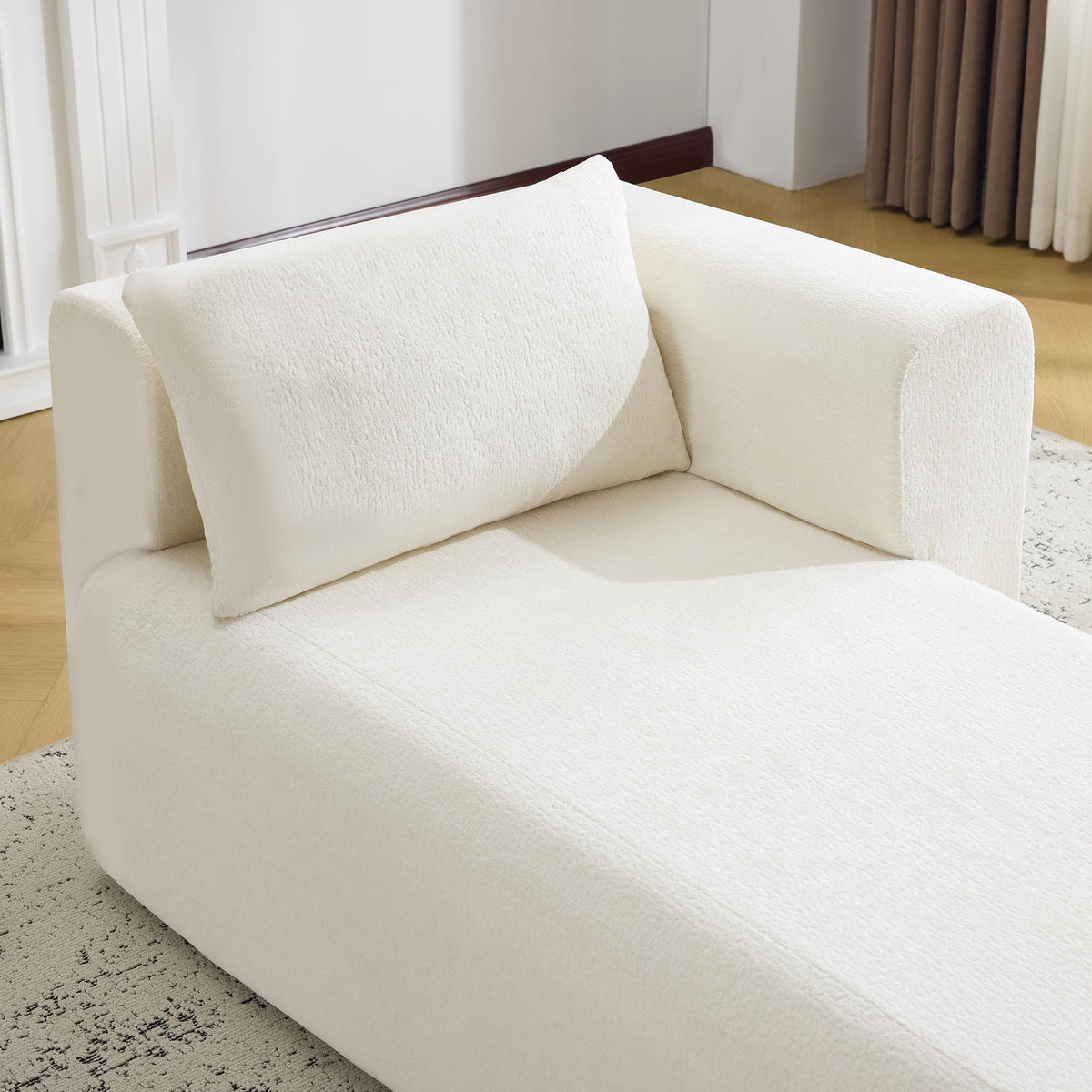 Beige Bouclé Chaise Lounge
