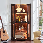 LELELINKY Farmhouse Corner Curio Cabinet with Lock, Walnut