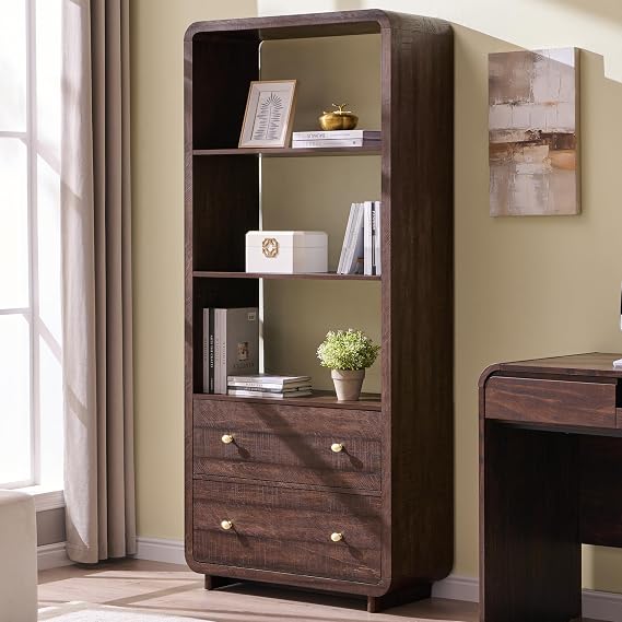 Curved Bookcase with 2 Drawers