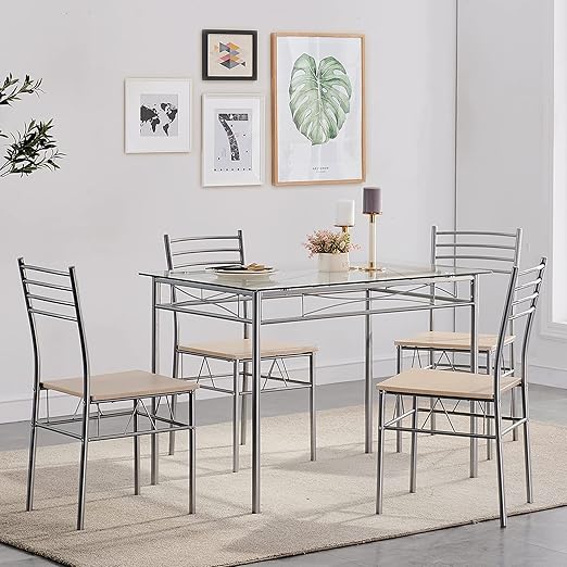 5-Piece Faux Marble Dining Table Set with 4 PU Stools