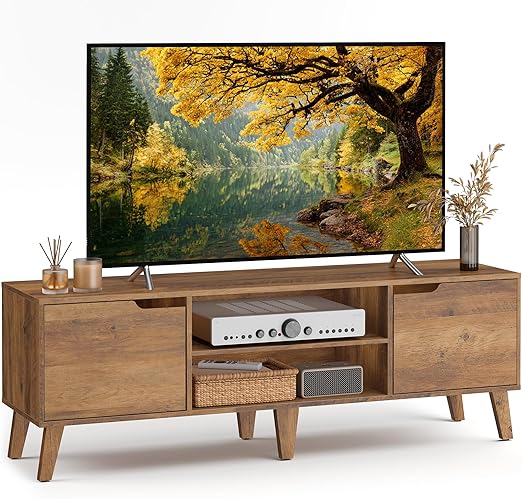 58" TV Stand with Adjustable Shelf & Storage Cabinets