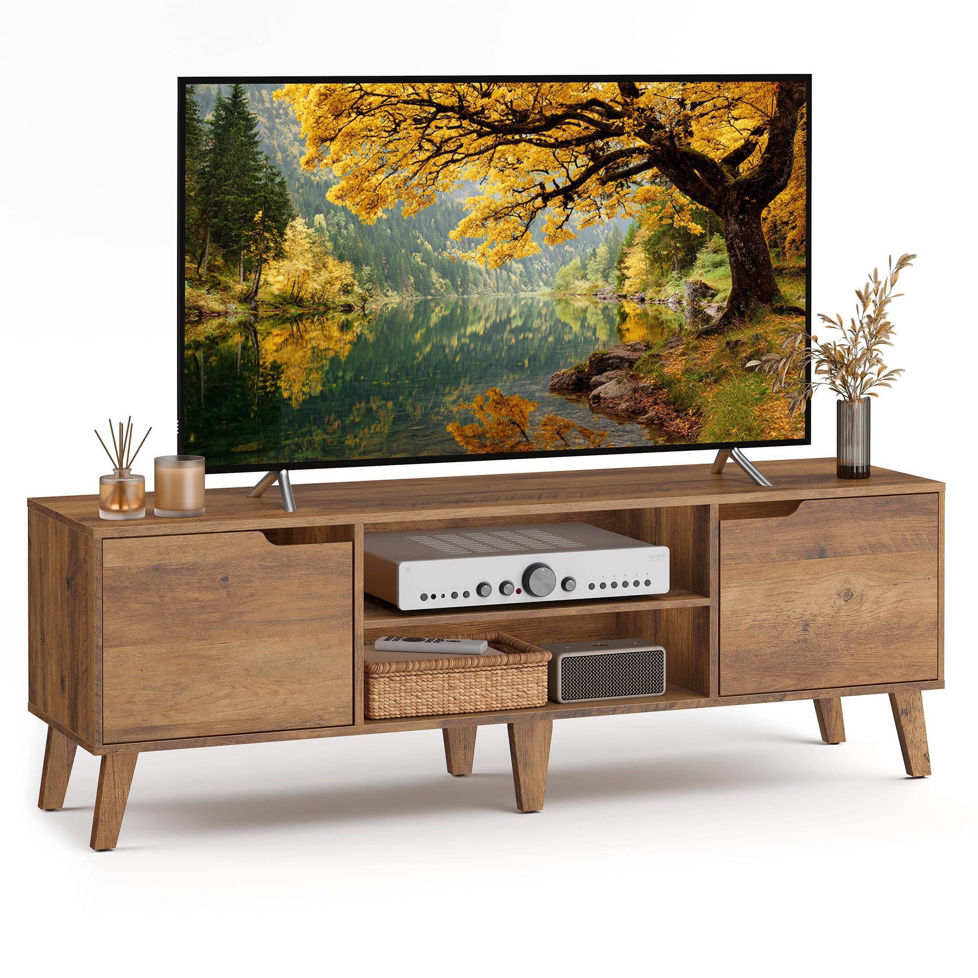 58" TV Stand with Adjustable Shelf & Storage Cabinets