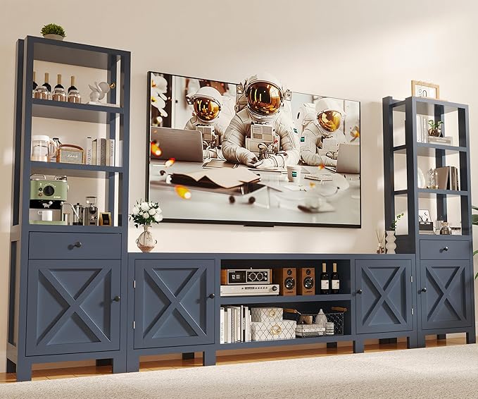 94" Wall Unit Entertainment Center with Bookshelves