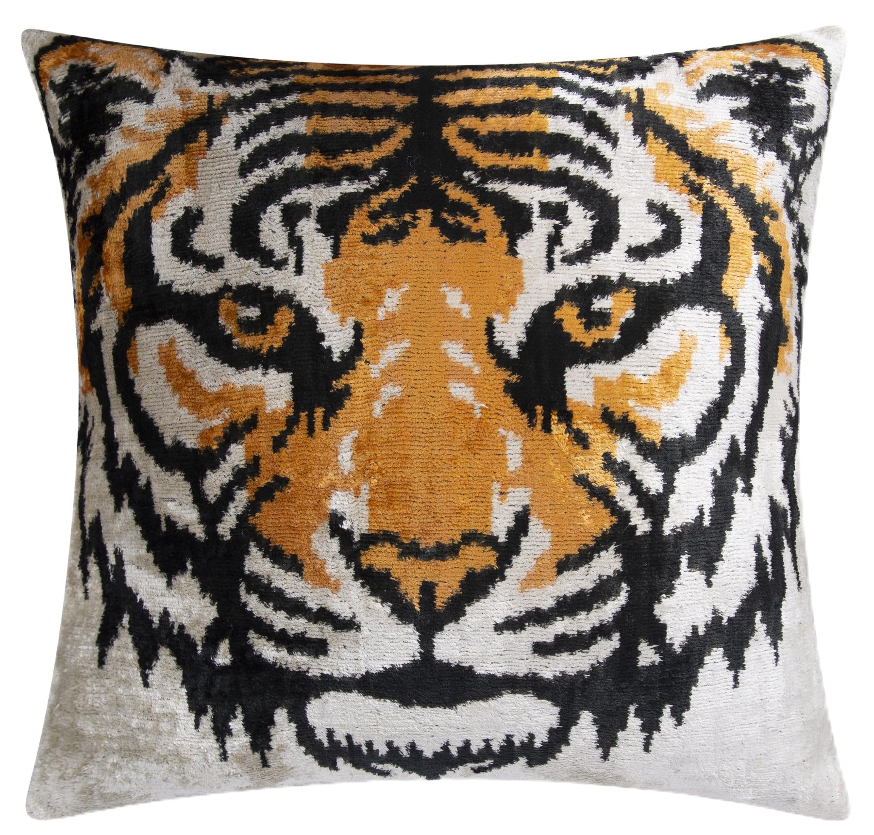 CANVELLO Luxury Handmade Velvet Throw Pillow with Tiger Print Design 20"x20" Decorative Accent Cushion with Premium Down Feather Insert for Sofas and Beds