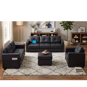 4-Piece Faux Leather Living Room Set, Black