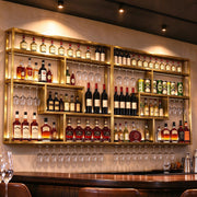 Gold Wall-Mounted Wine Rack with Glass Holder