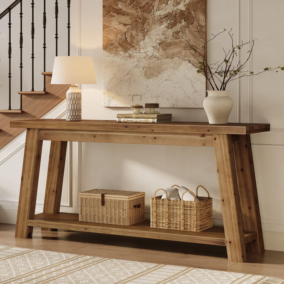 Solid Wood 2-Tier Console Table