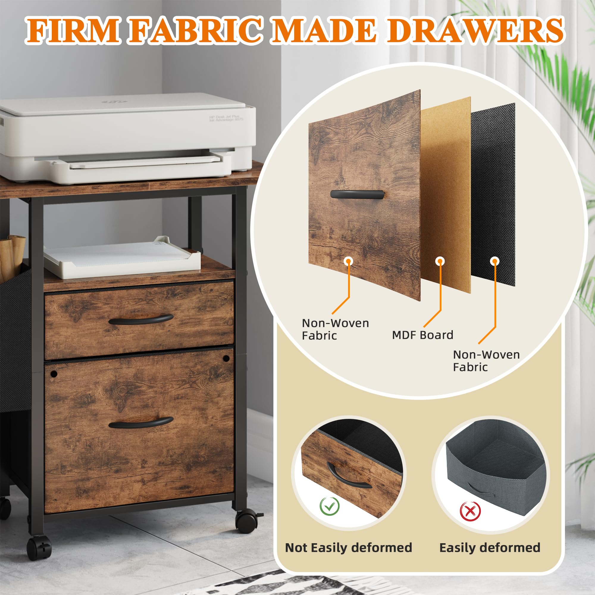 2-Drawer Rolling File Cabinet with 24" Extended Desktop