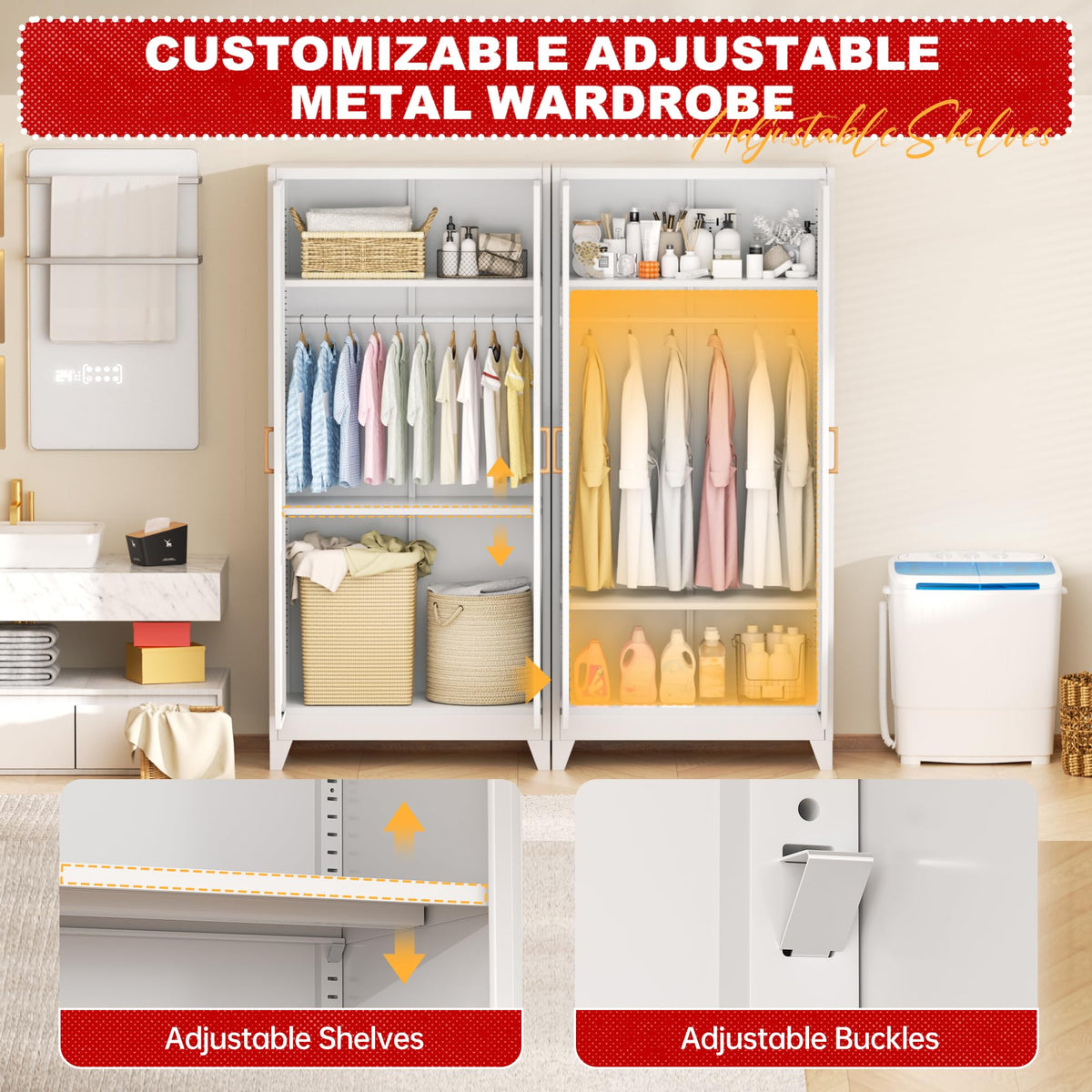 White Metal Wardrobe Cabinet