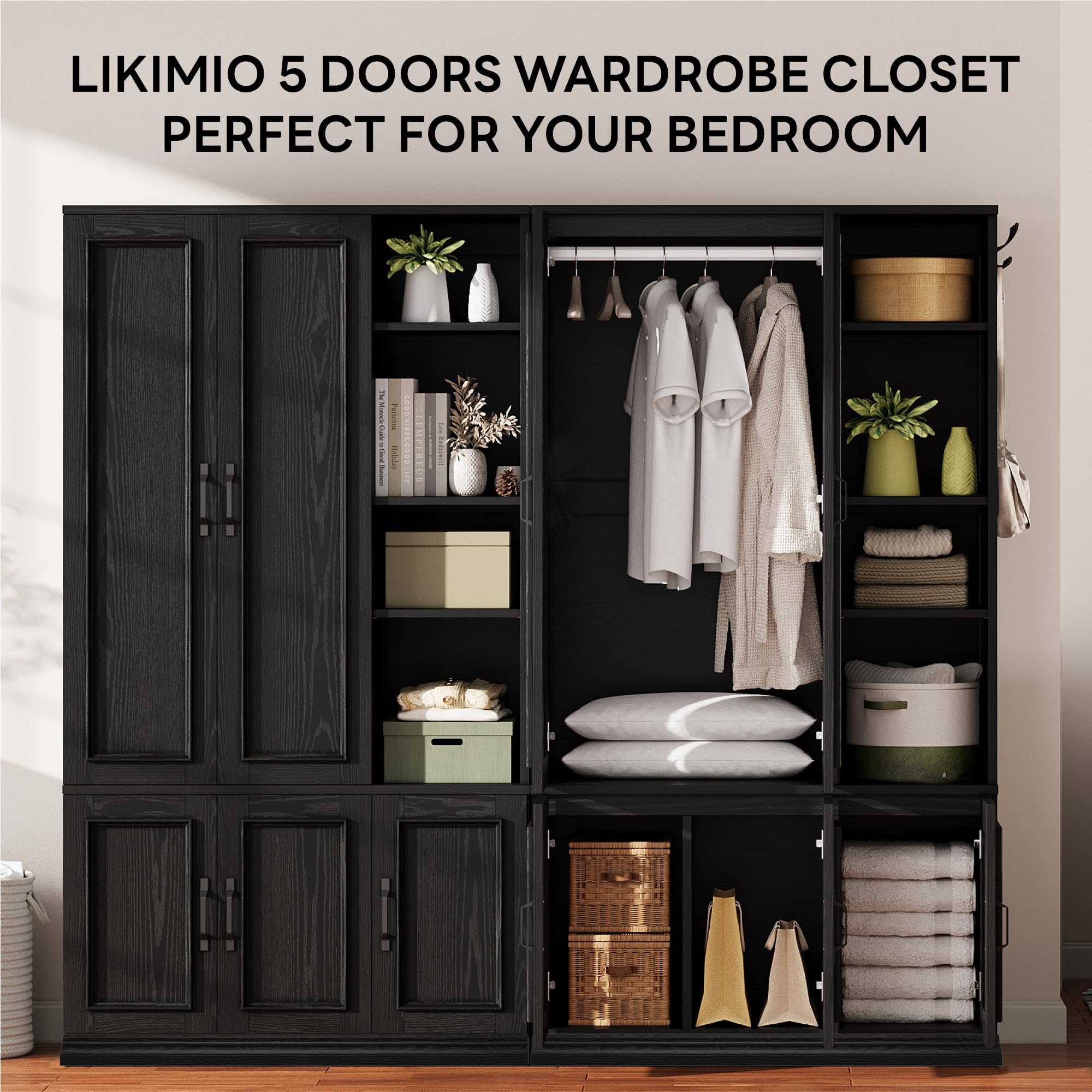 Large 5-Door Wardrobe with Shelves & Hanging Rod