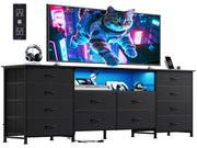 12-Drawer LED Dresser & TV Stand with Charging Station