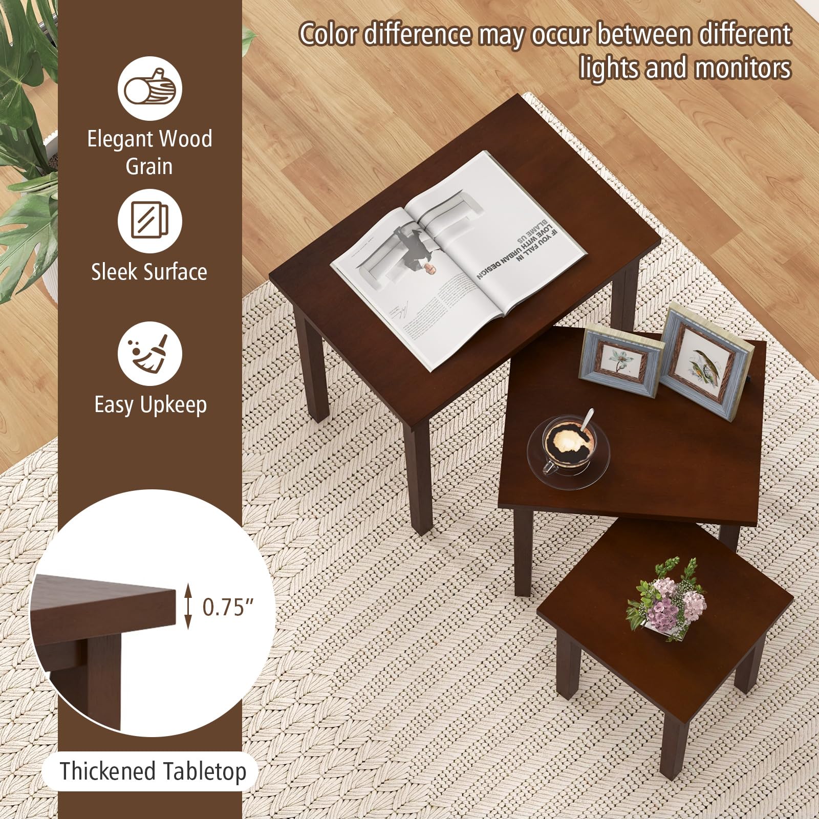 Nesting Tables Set of 3 – Farmhouse Stacking Side Tables