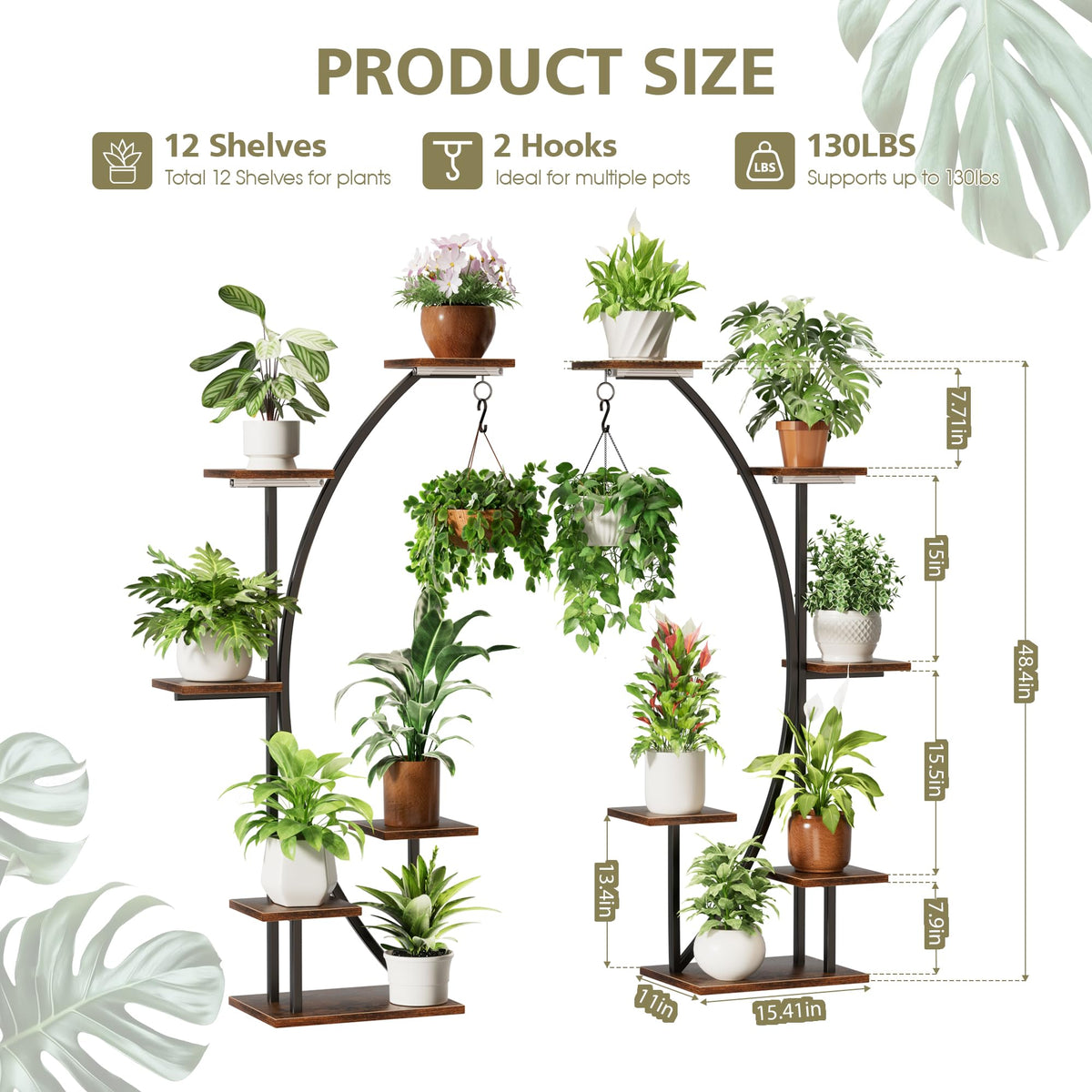 2 Pack Plant Stand Indoor with Grow Lights, 12 Tiered Corner Plant Shelf