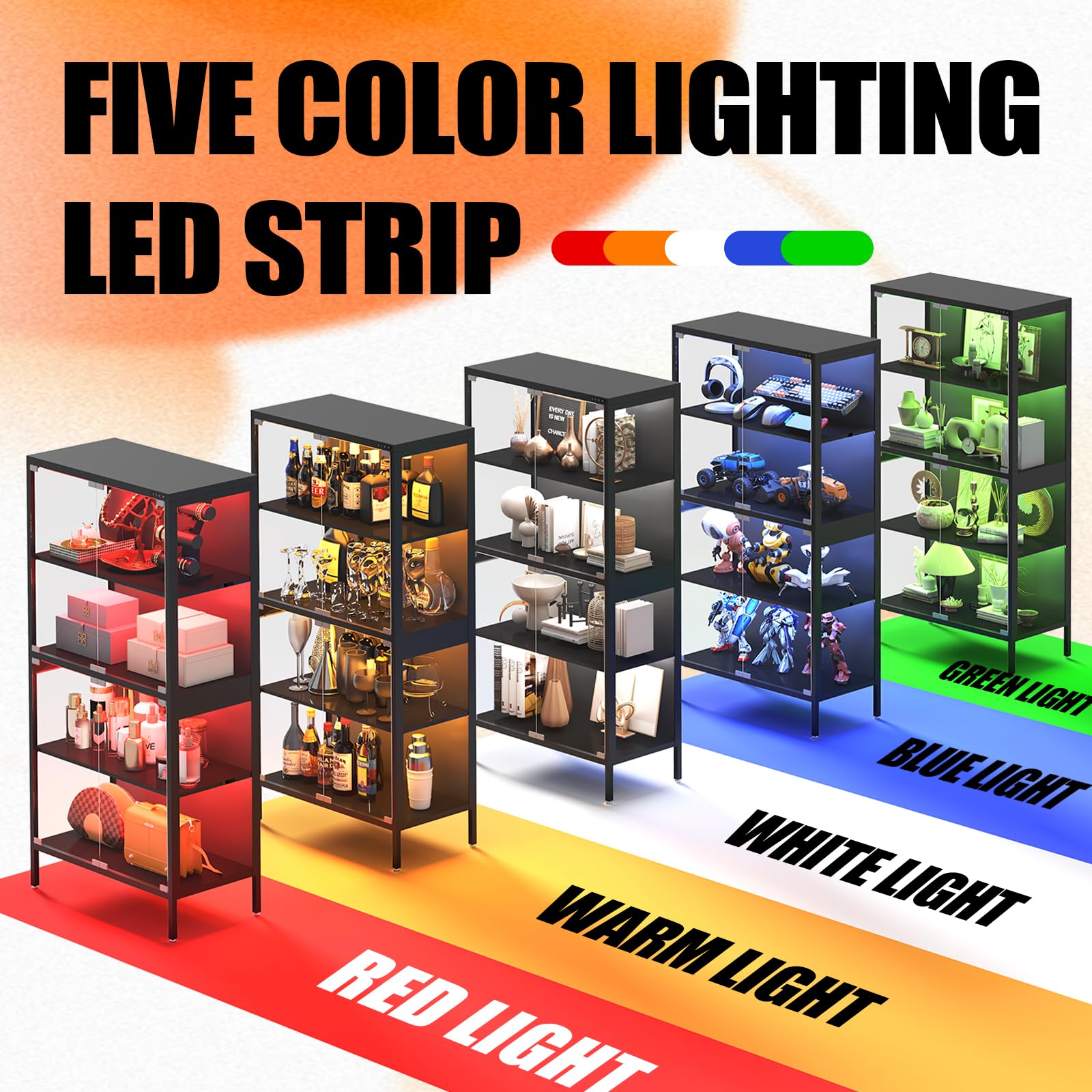 4-Tier Glass Display Cabinet with LED Lights