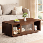 Rectangular Coffee Table with Sliding Door Storage