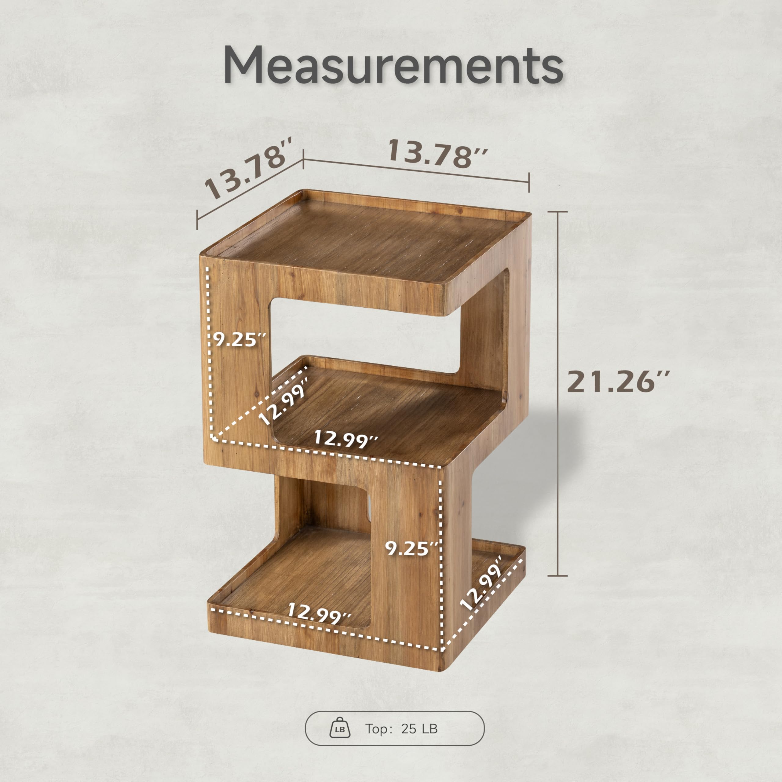 Geometric Wood End Table – 3-Tier Open Shelf