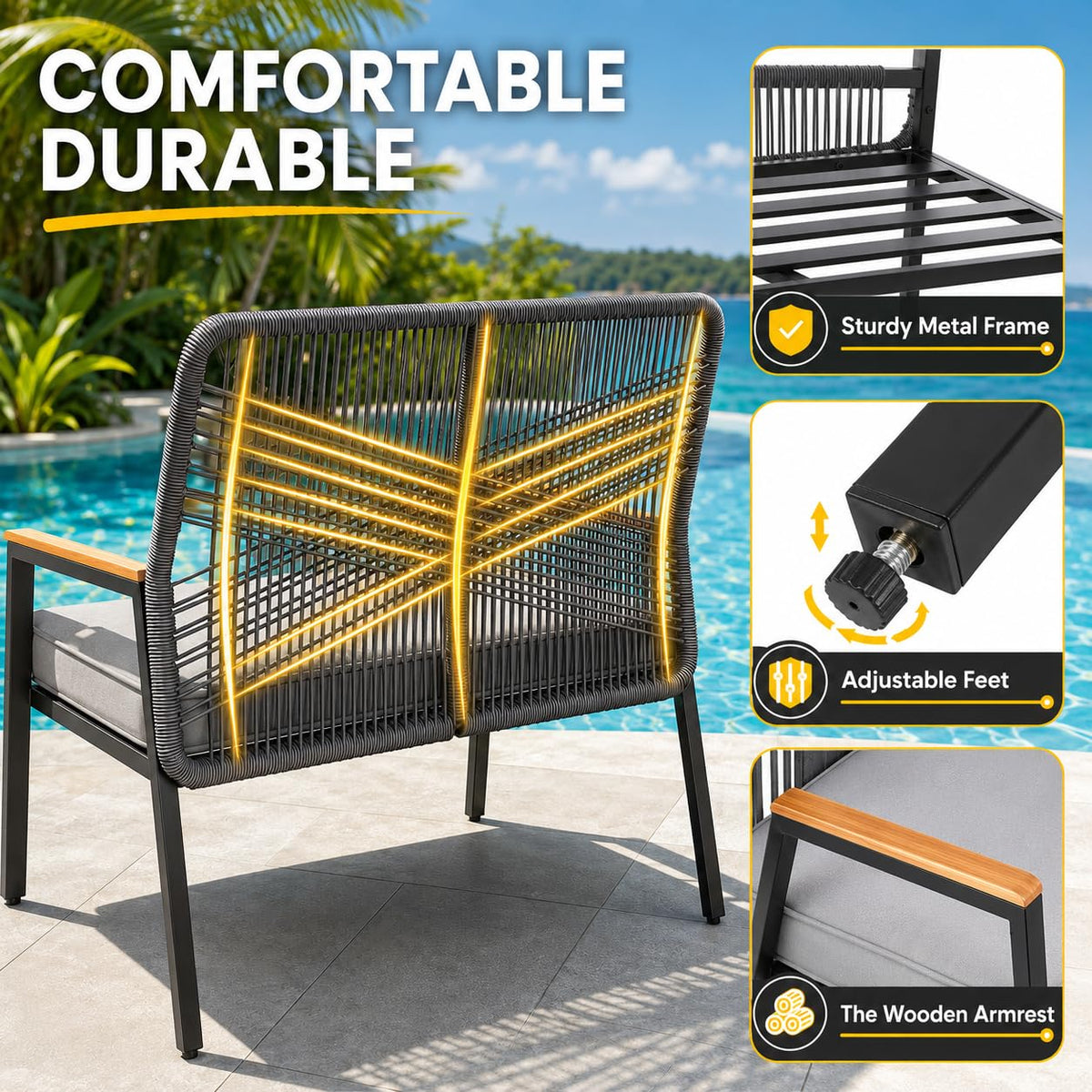 Rattan Patio Loveseat with Cushion