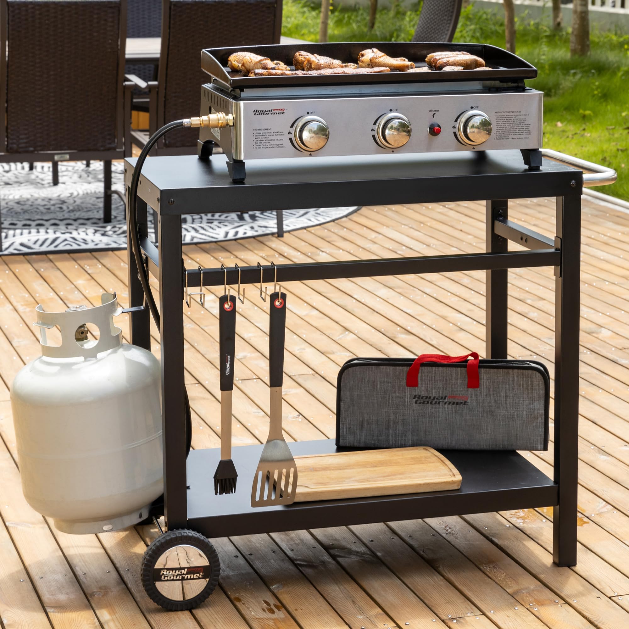 Outdoor Grill Cart with Double Shelf