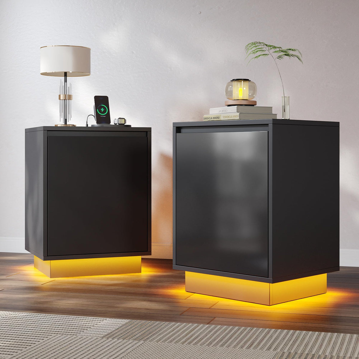 Black LED Nightstands Set of 2