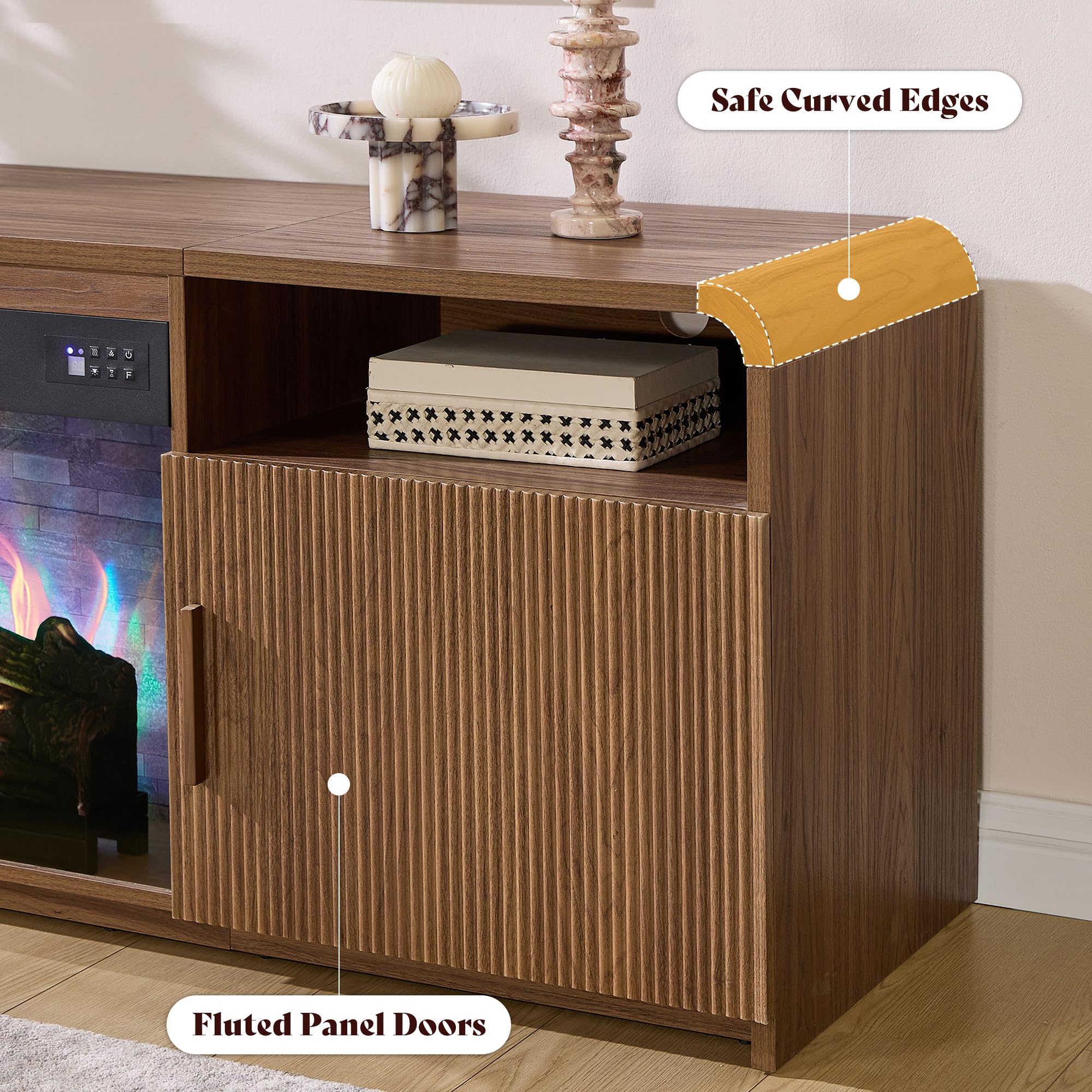 70" Fluted TV Stand with 30" Electric Fireplace