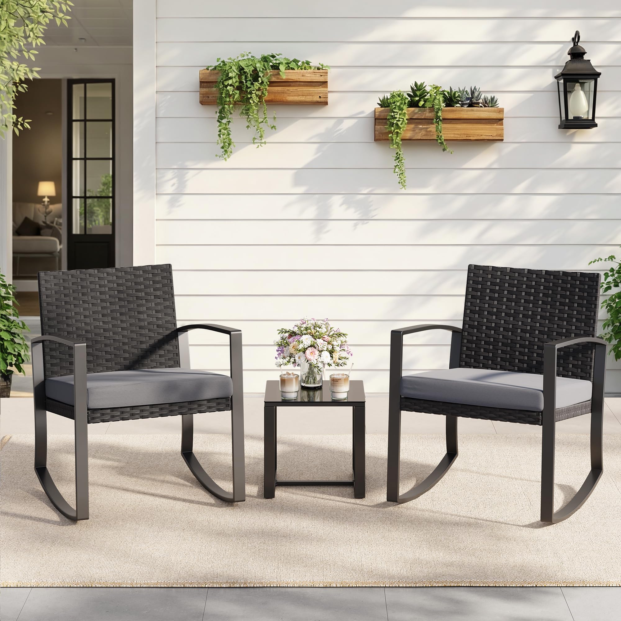 3-Piece Rattan Patio Bistro Set with Coffee Table