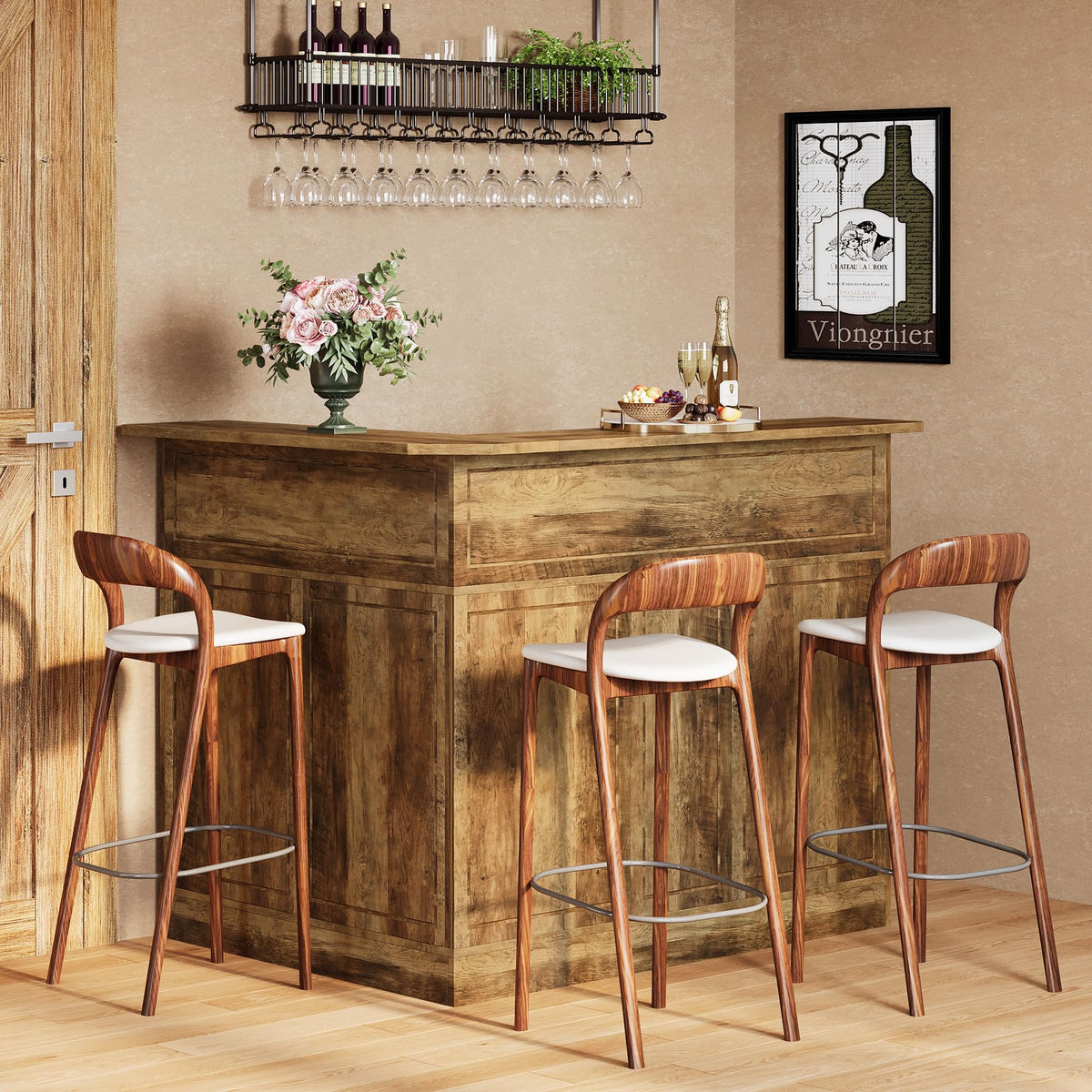 Rustic L-Shaped Bar Cabinet