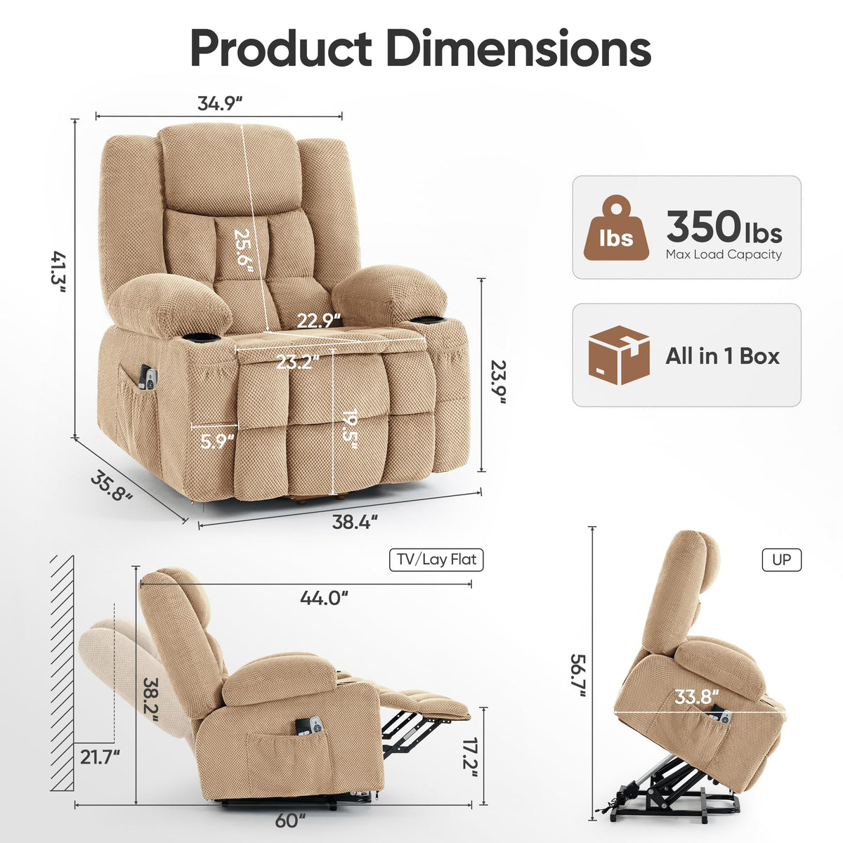 Power Lift Recliner Chair for Elderly with Heat and Massage, Camel